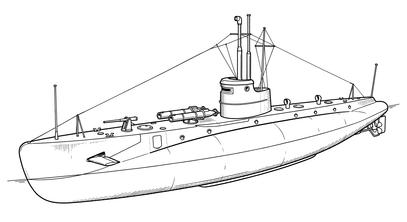 Engraved line drawing of the USS G-1