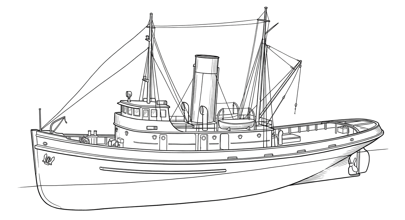 Engraved line drawing of the M/V J.B. Eskridge