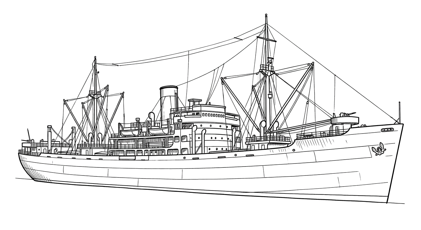 Engraved line drawing of the USS Pollux