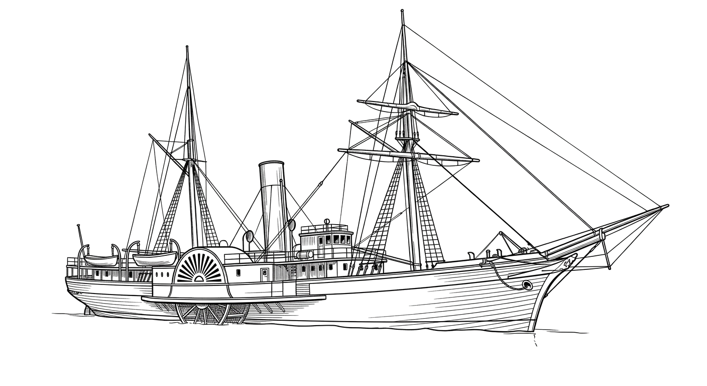 Engraved line drawing of the SS Sacramento