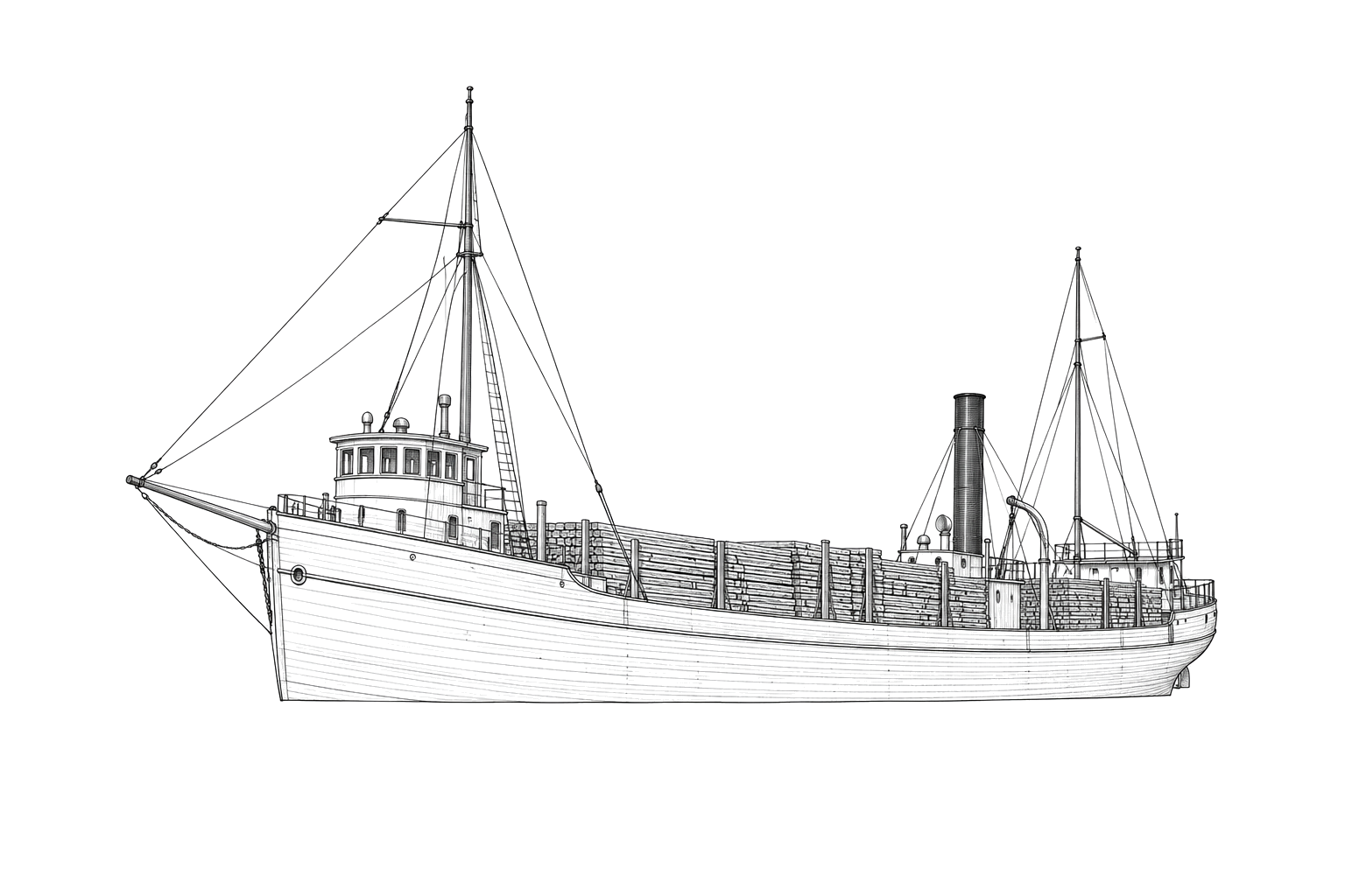 Engraved line drawing of the C.F. Curtis