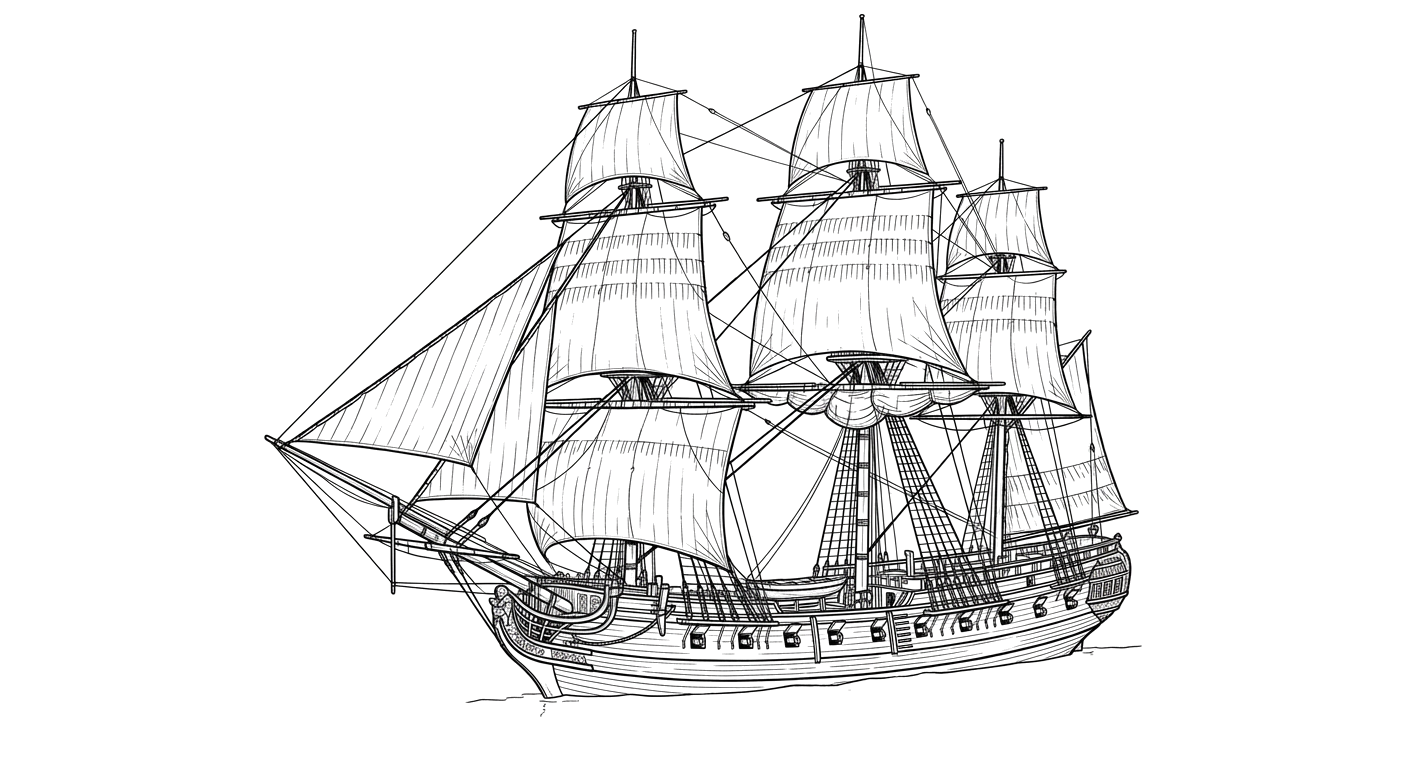 Engraved line drawing of the HMS Deal Castle