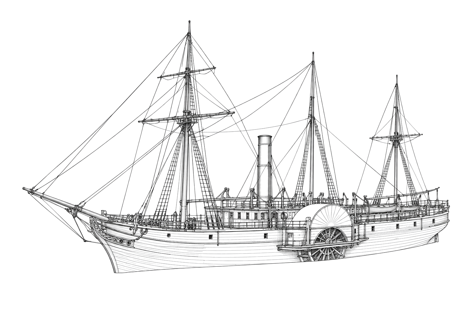 Engraved line drawing of the SS Humboldt
