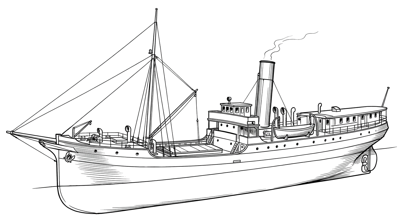Engraved line drawing of the SS Capilano
