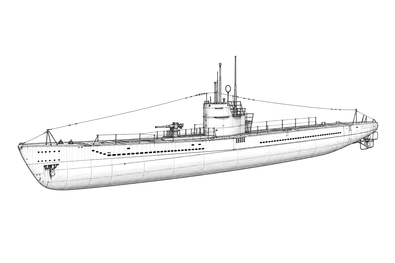 Engraved line drawing of the U-85