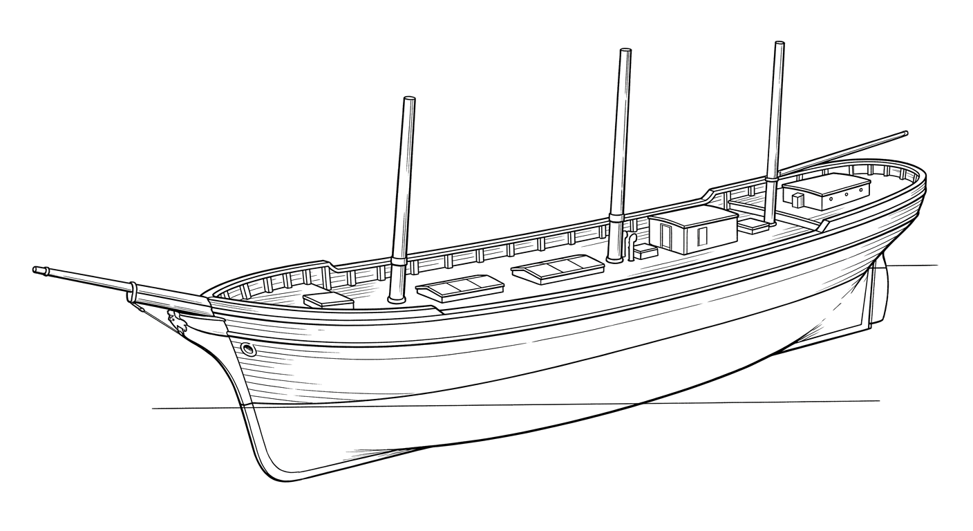 Engraved line drawing of the Barge America
