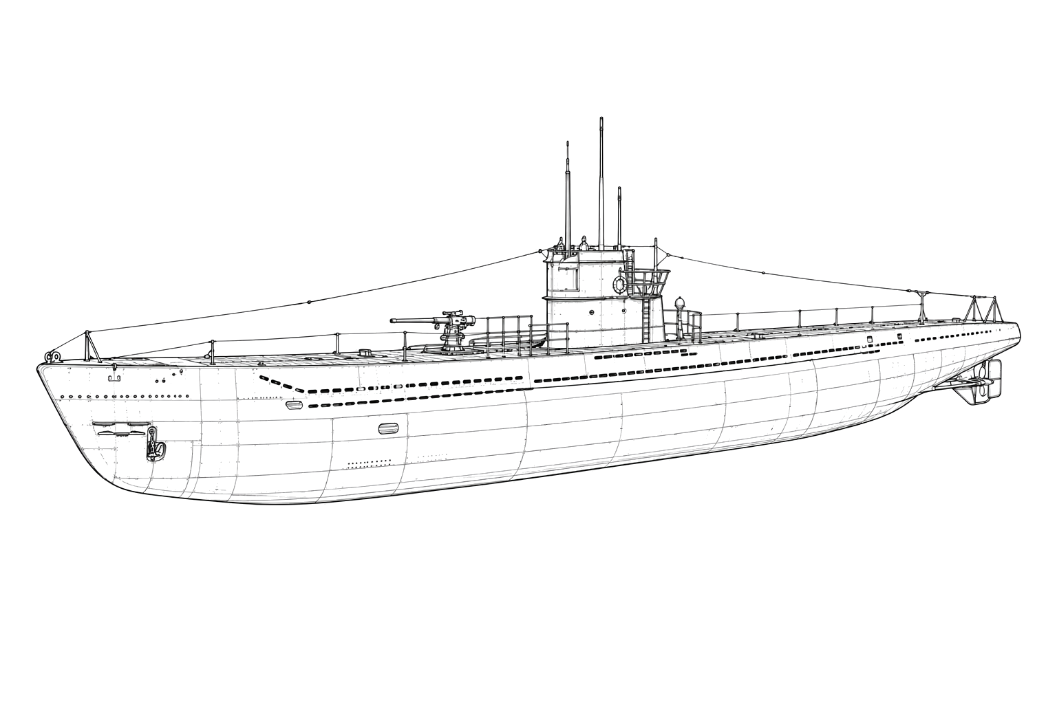 Engraved line drawing of the U-576