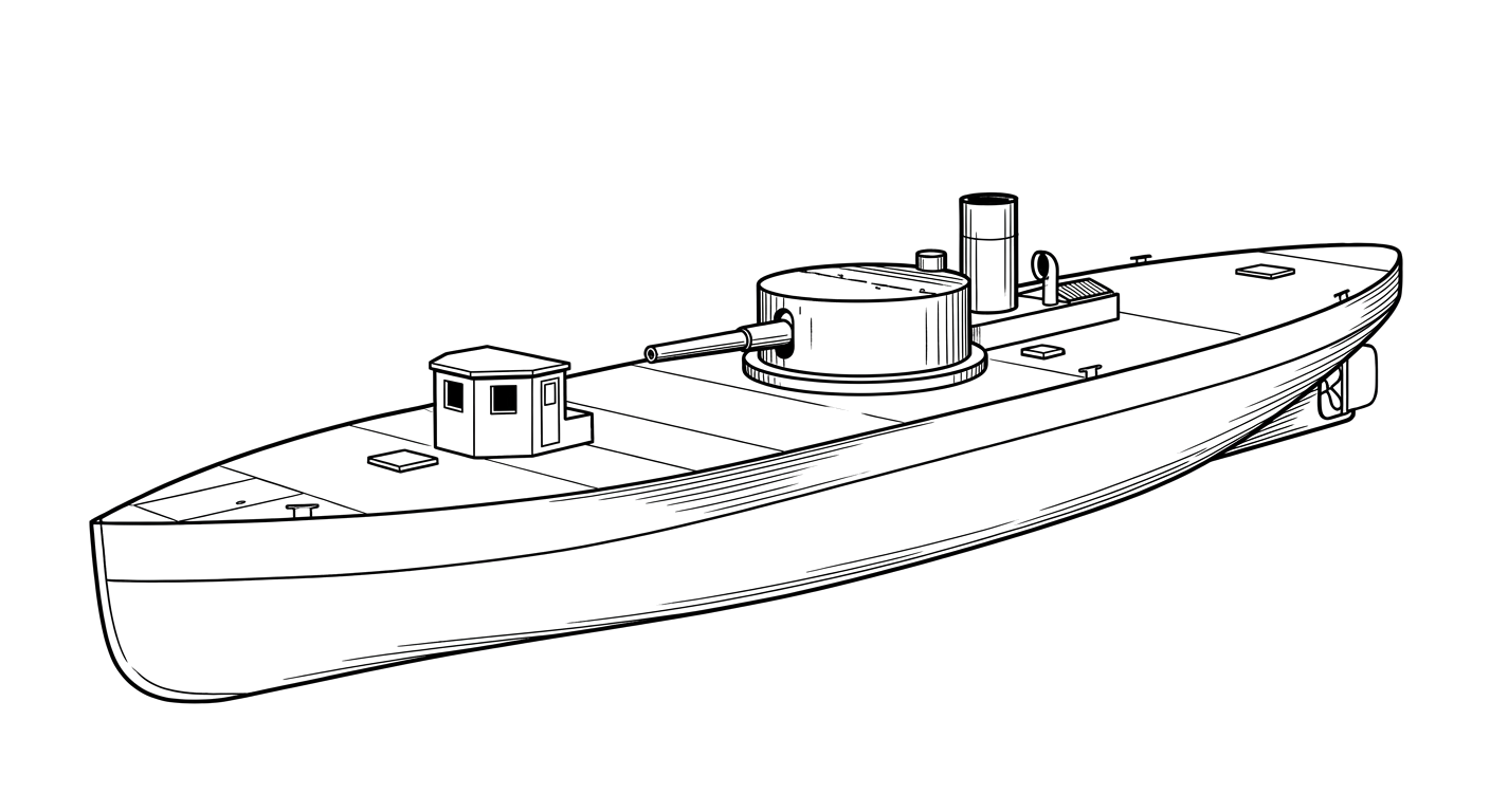 Engraved line drawing of the USS Patapsco