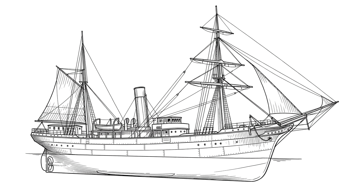 Engraved line drawing of the SS Hungarian