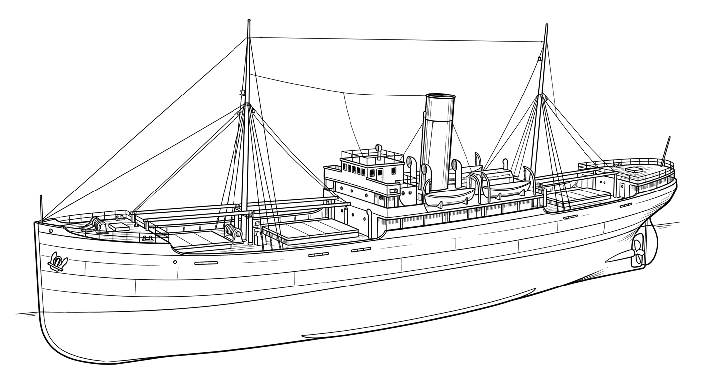 Engraved line drawing of the SS Bayeskimo