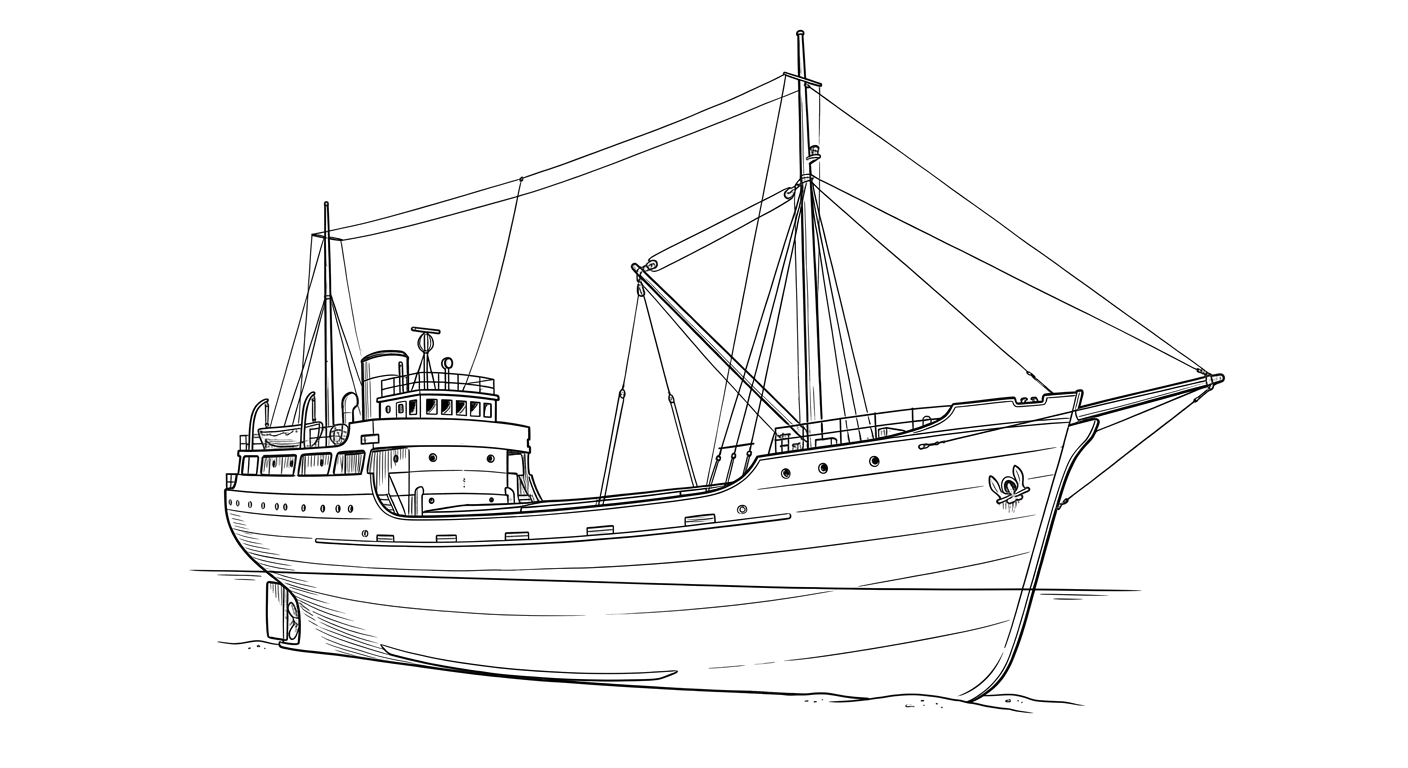 Engraved line drawing of the MV Comberbach