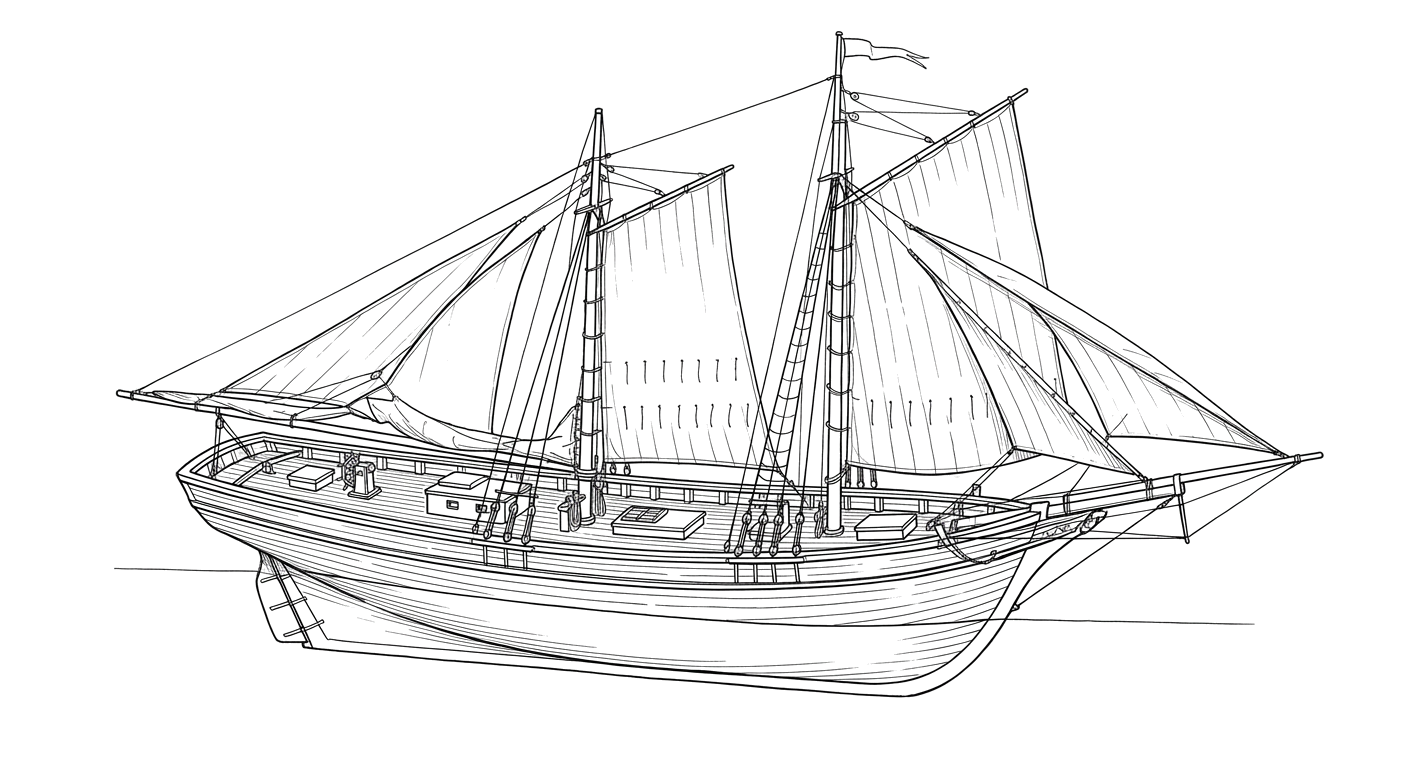 Engraved line drawing of the Sarah Ellen