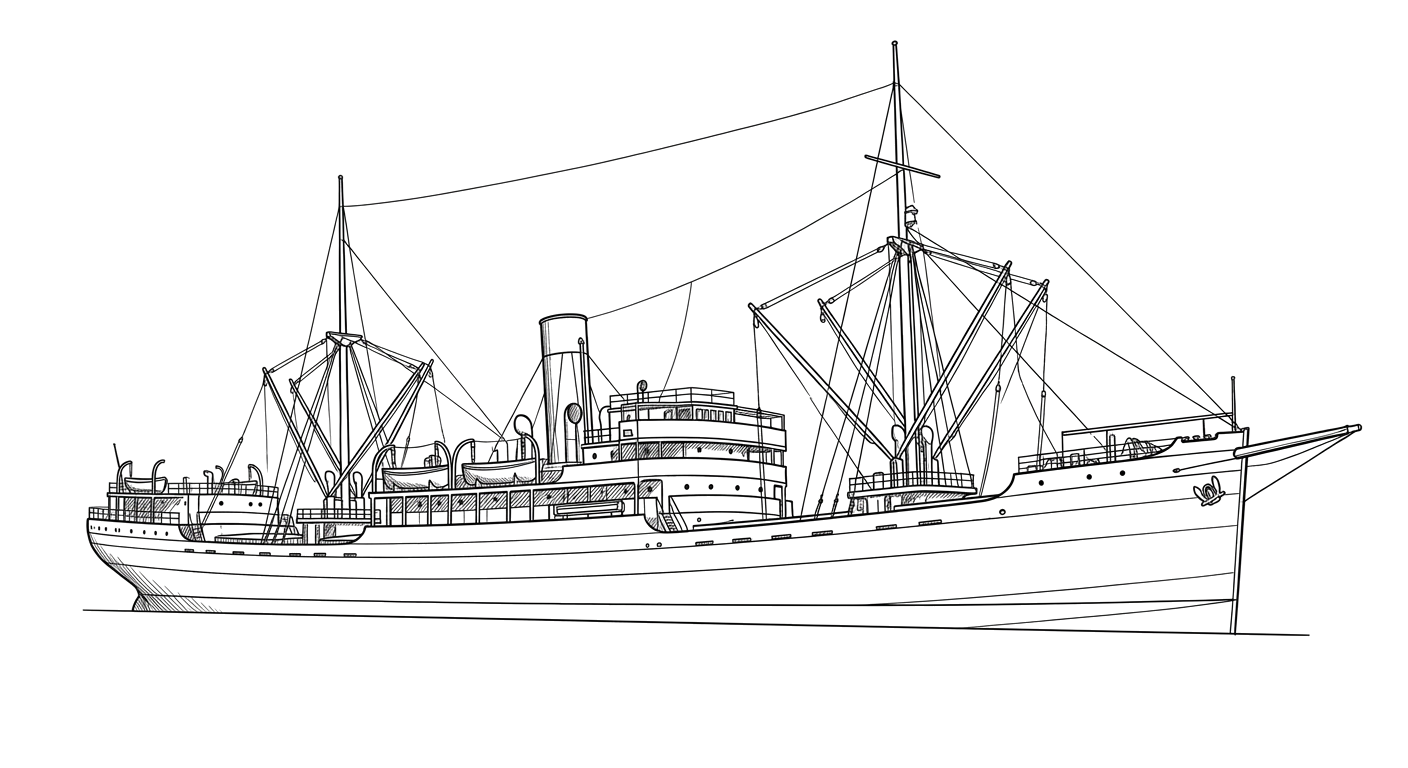 Engraved line drawing of the SS Iowa