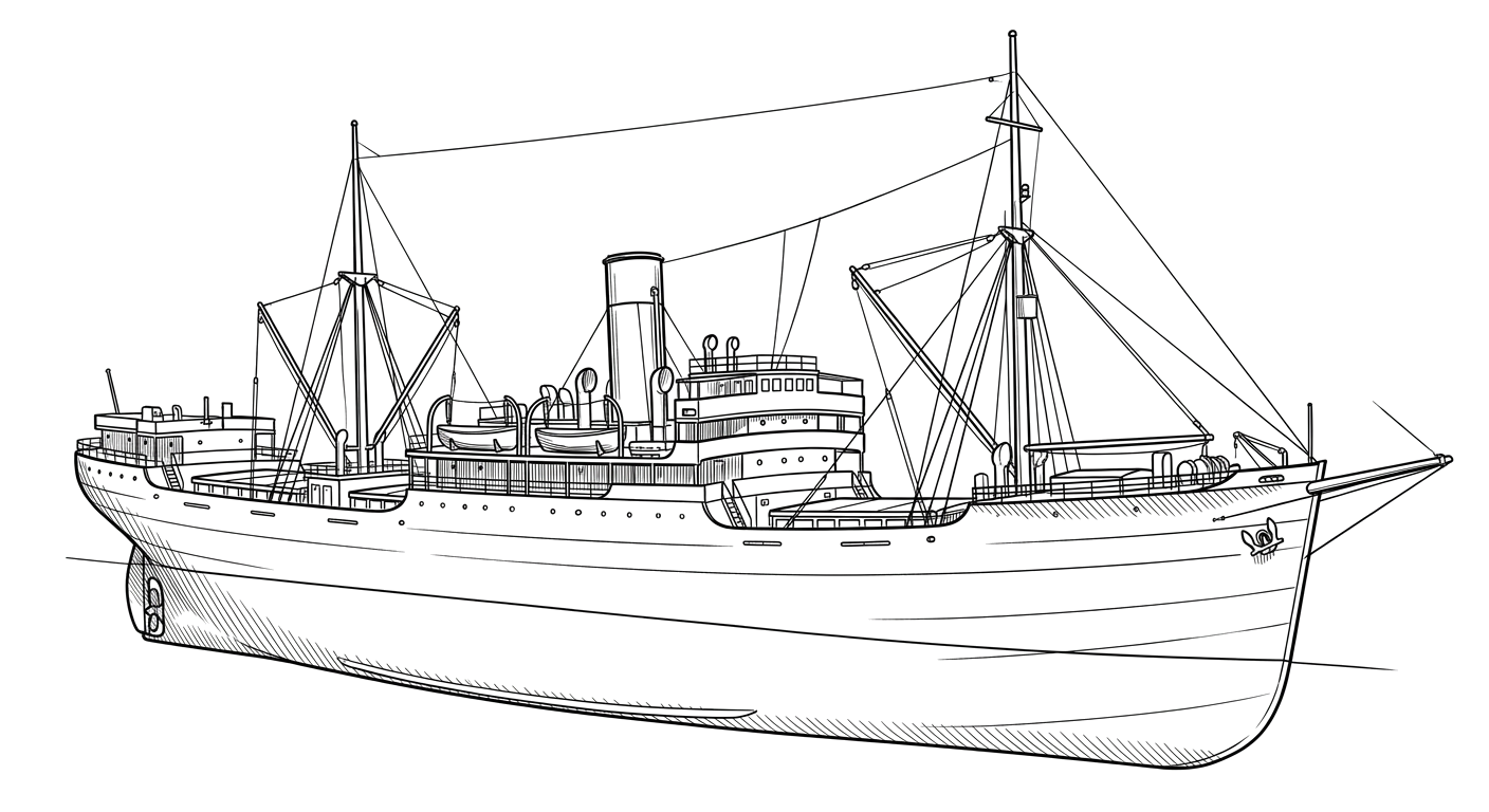 Engraved line drawing of the USAT Brigadier General M. G. Zalinski