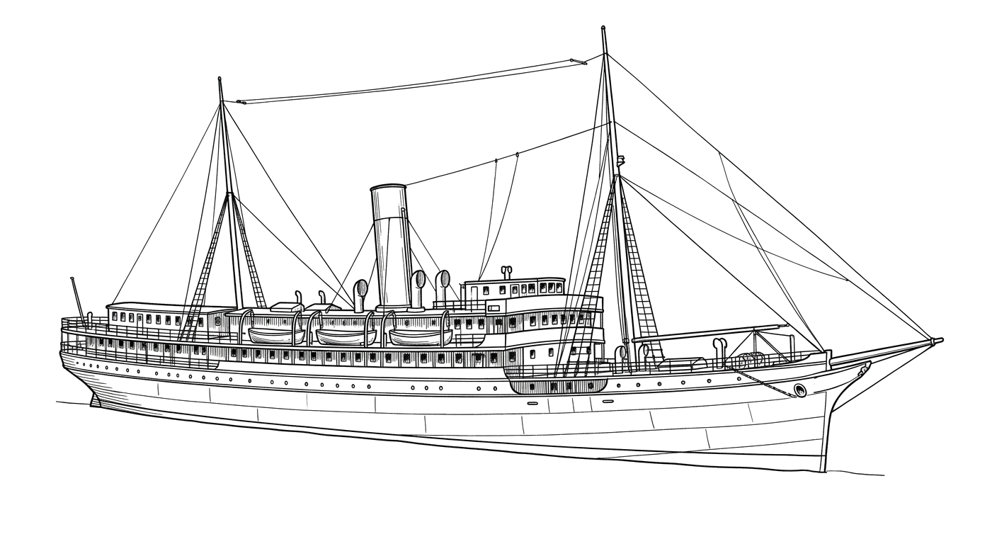 Engraved line drawing of the SS Princess Anne