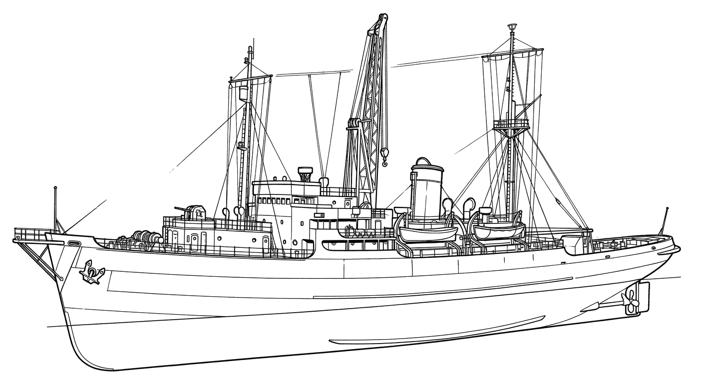 Engraved line drawing of the USS Macaw