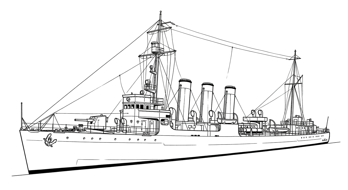 Engraved line drawing of the USS Sturtevant