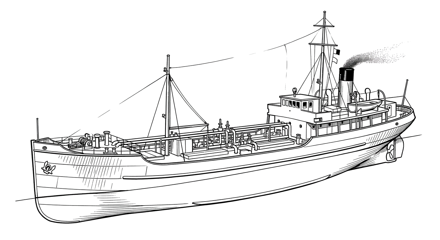Engraved line drawing of the USS YO-21