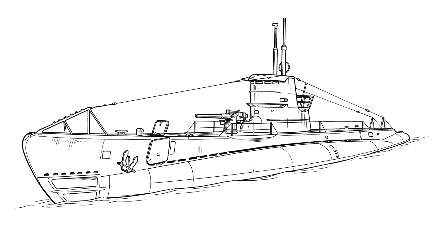 Engraved line drawing of the USS S-51