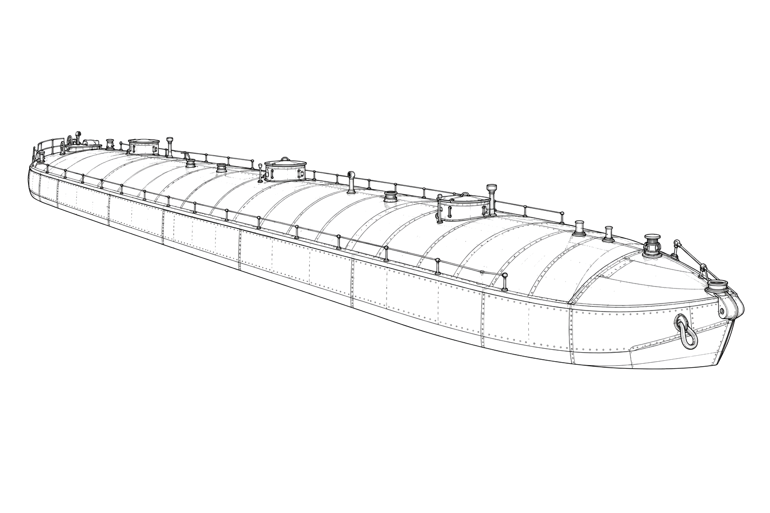 Engraved line drawing of the Barge 129