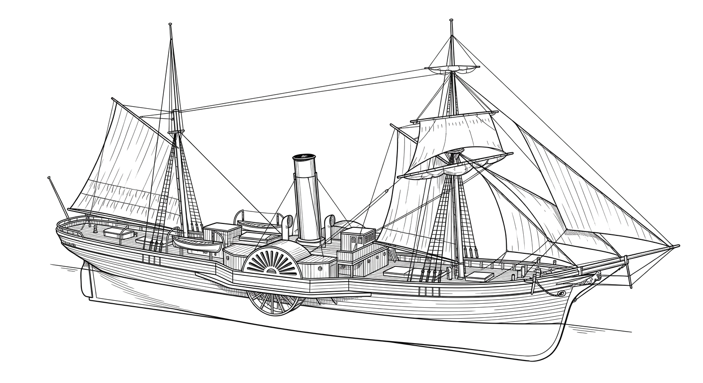Engraved line drawing of the General Warren