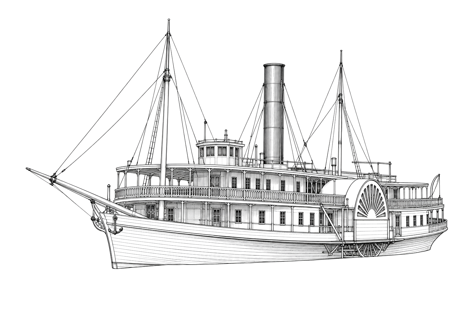Engraved line drawing of the Marine City