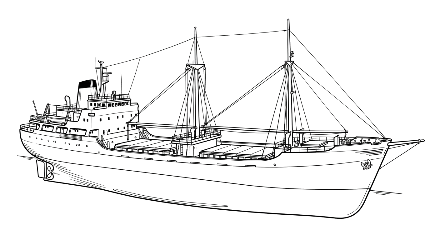 Engraved line drawing of the MV Castor