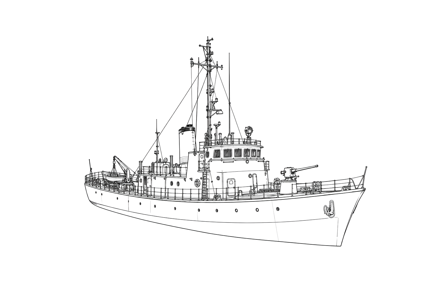 Engraved line drawing of the USCGC Bedloe