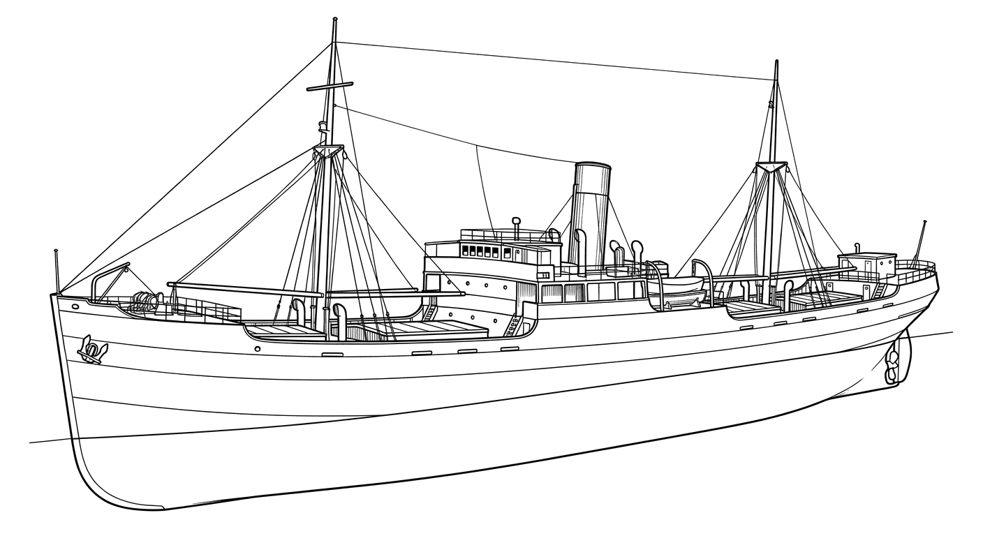 Engraved line drawing of the SS Sapona