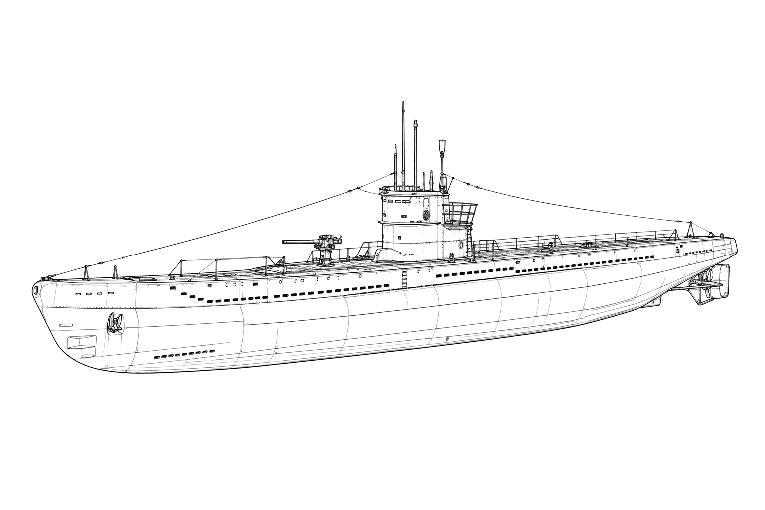 Engraved line drawing of the U-701