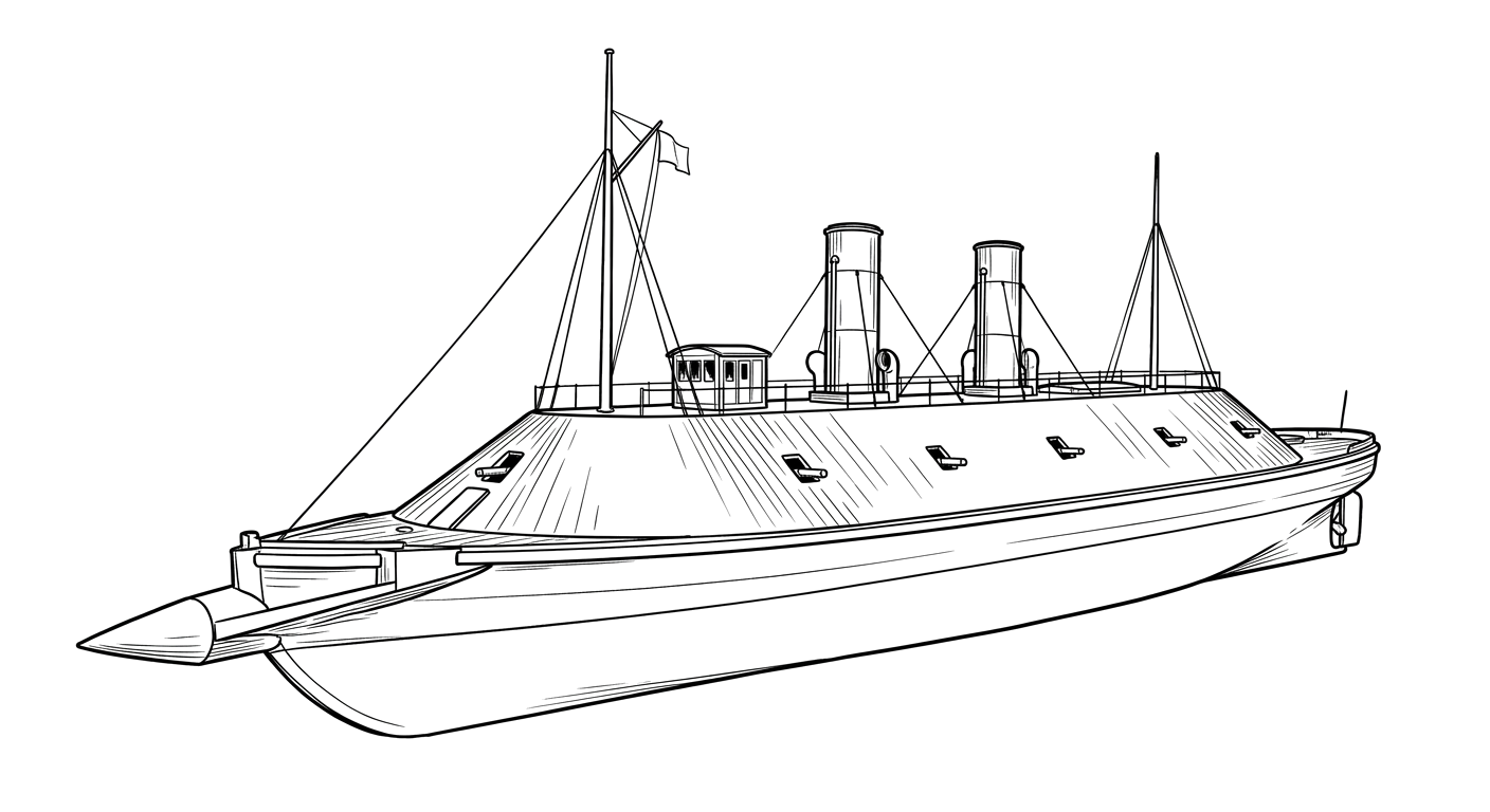 Engraved line drawing of the CSS Virginia