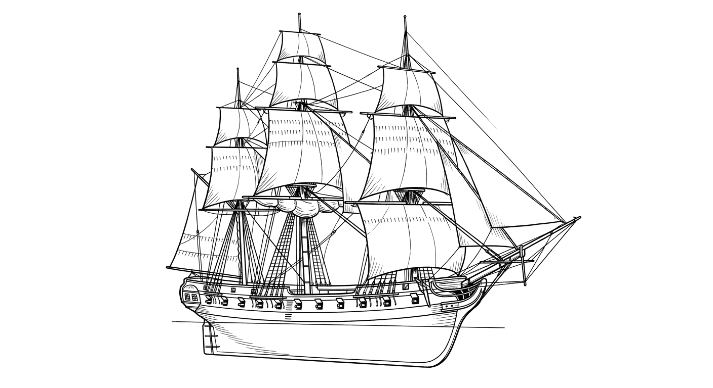 Engraved line drawing of the USS Boston