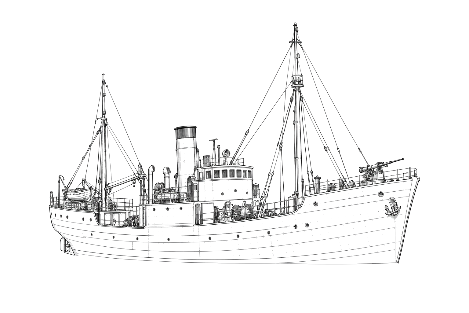 Engraved line drawing of the HMT Bedfordshire