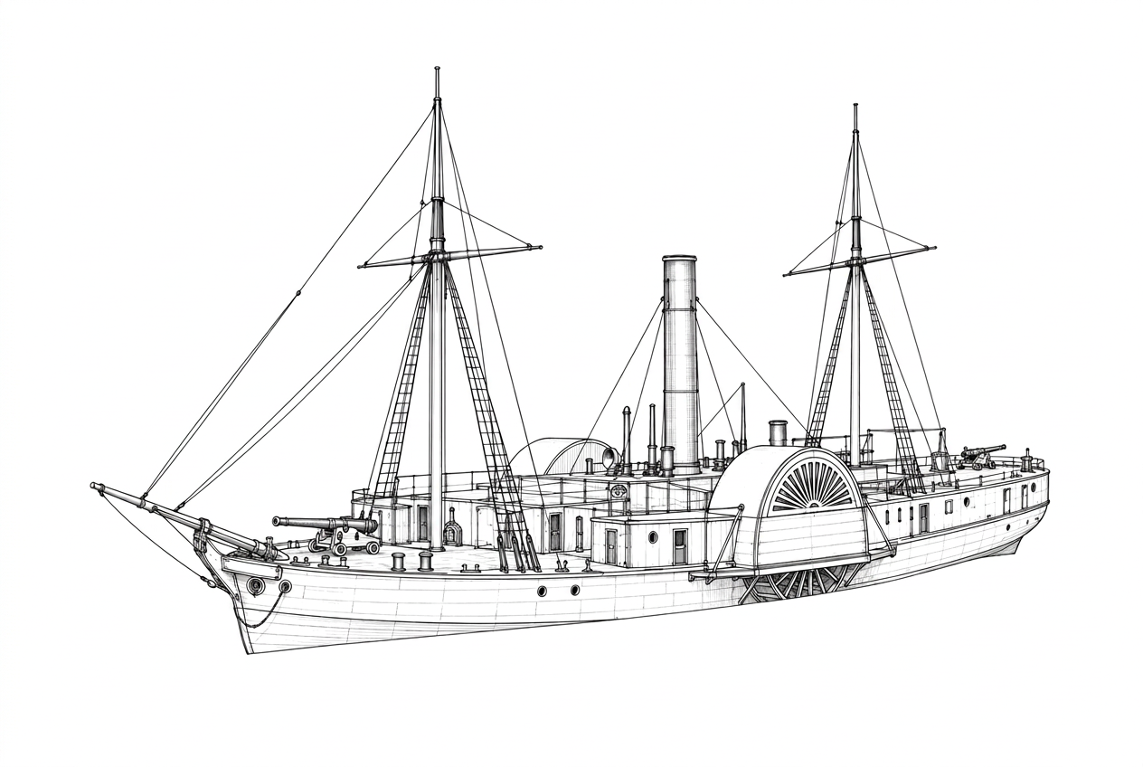 Engraved line drawing of the USS Otsego