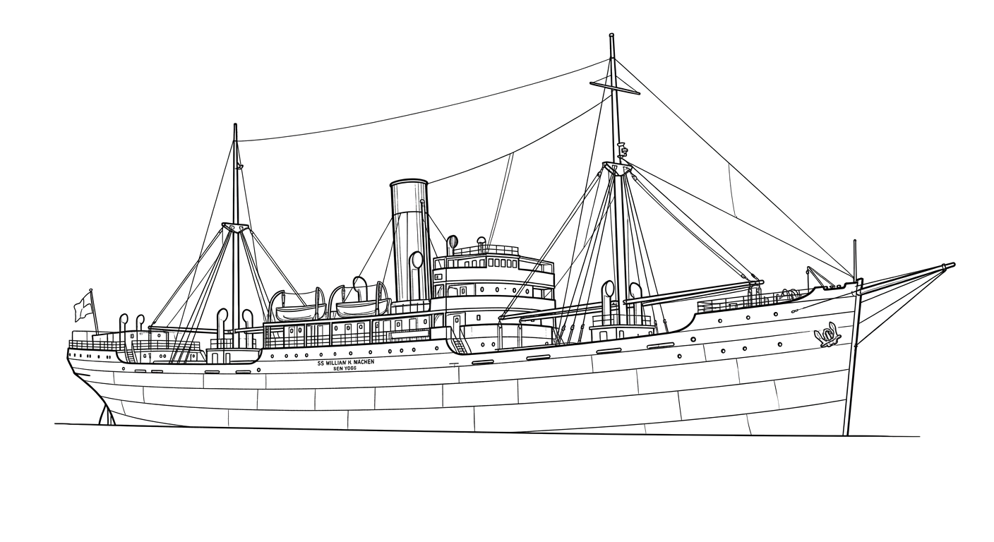 Engraved line drawing of the SS William H. Machen
