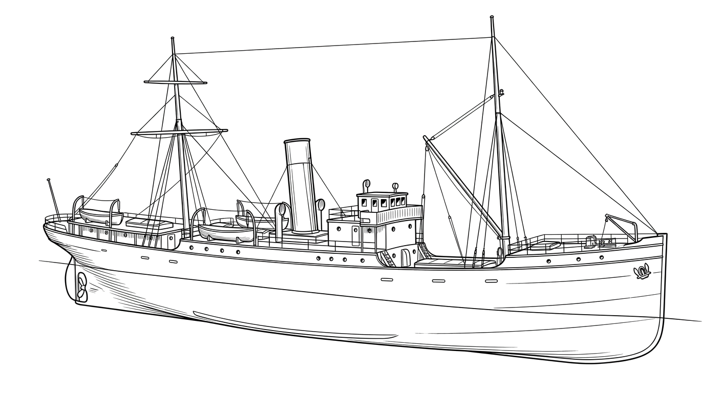 Engraved line drawing of the SS Ethie