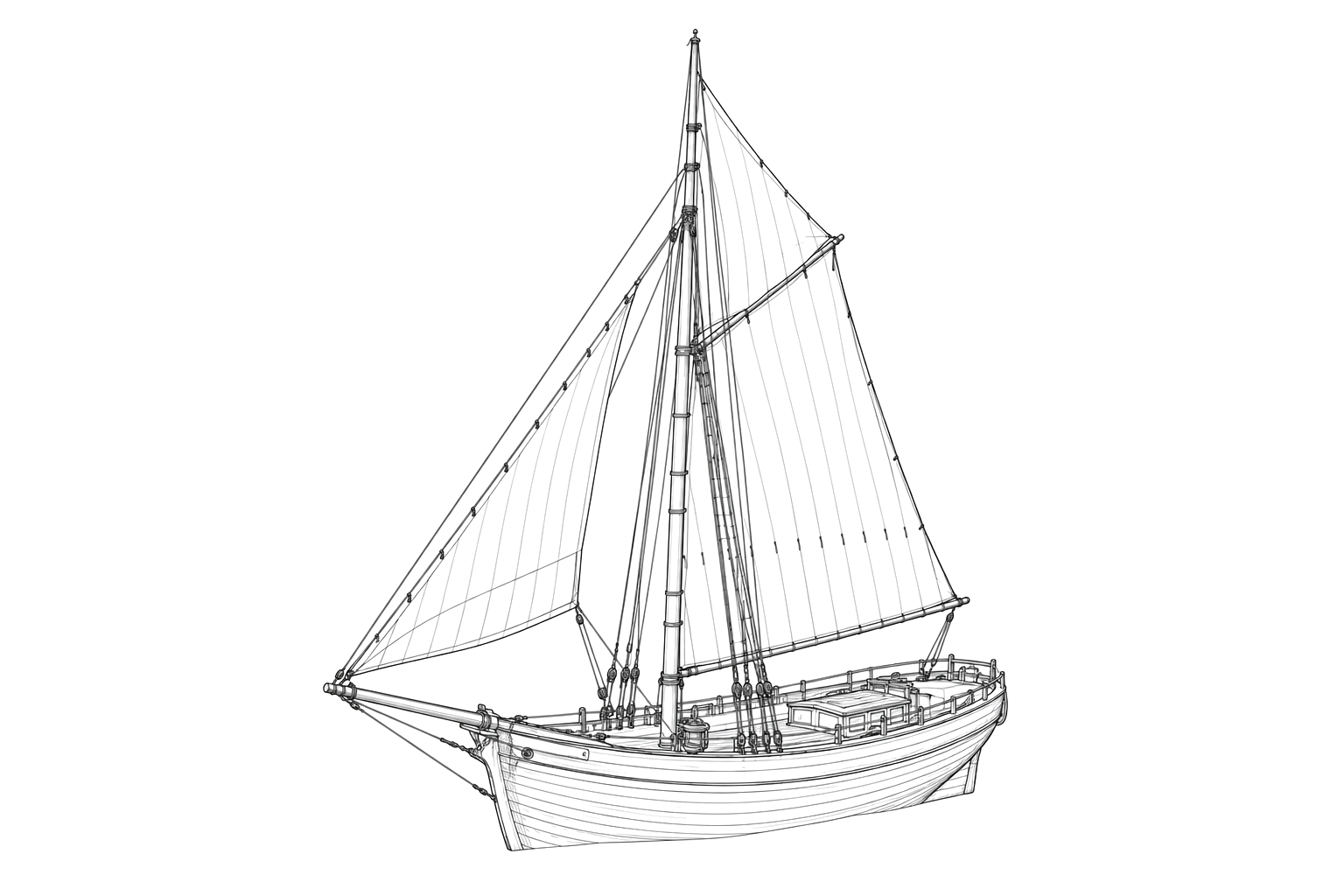 Engraved line drawing of the Isle La Motte Canal Sloop (Wreck UU)