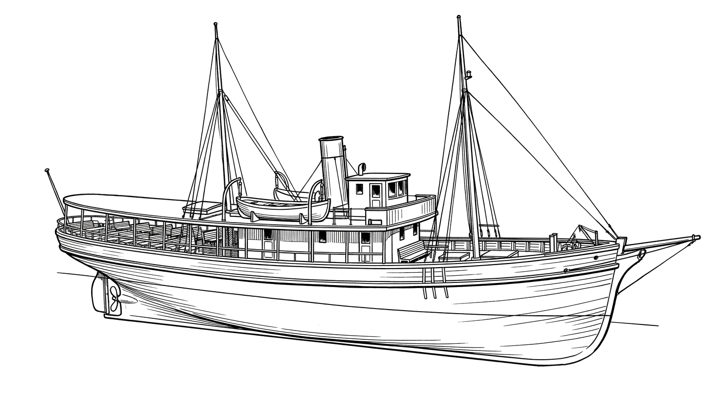 Engraved line drawing of the Castine