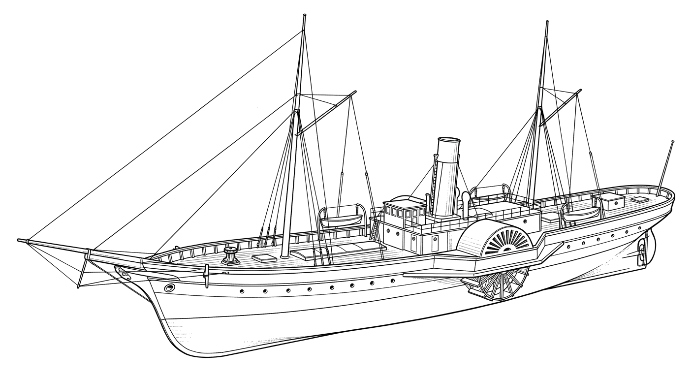 Engraved line drawing of the Queen of the Wave