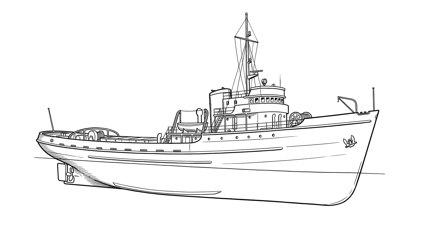Engraved line drawing of the Cayman Salvage Master