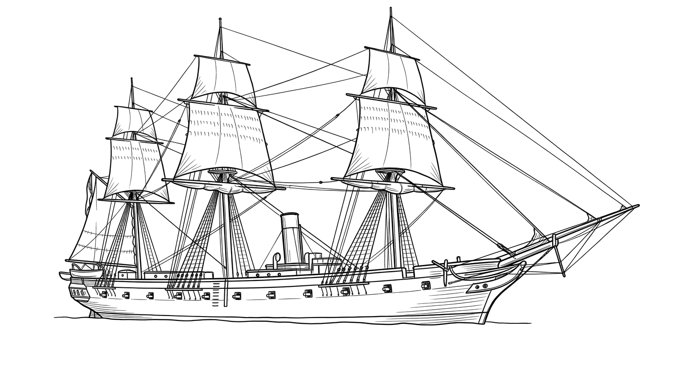 Engraved line drawing of the USS Housatonic