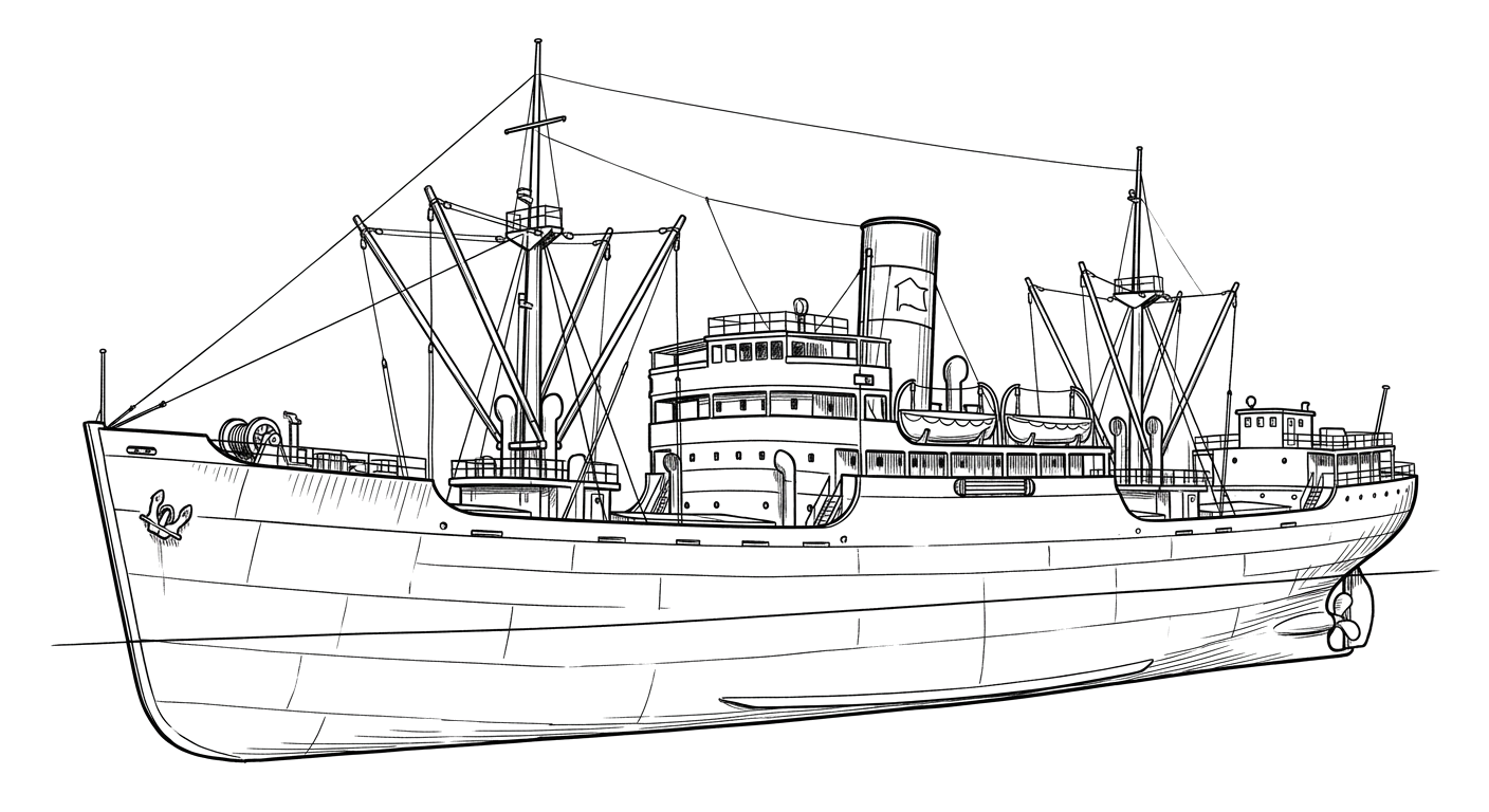 Engraved line drawing of the SS Bayrupert