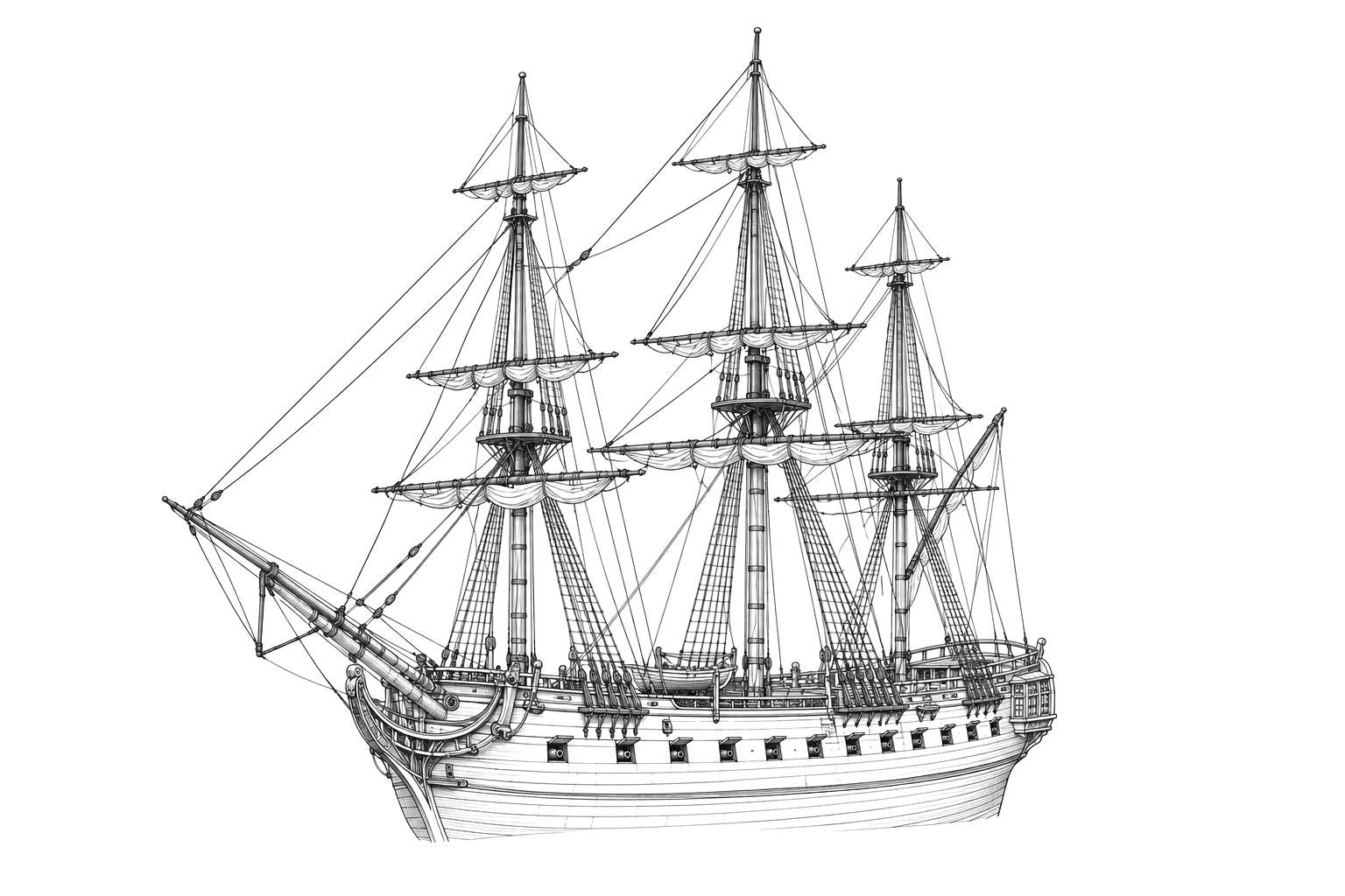 Engraved line drawing of the HMS Swan