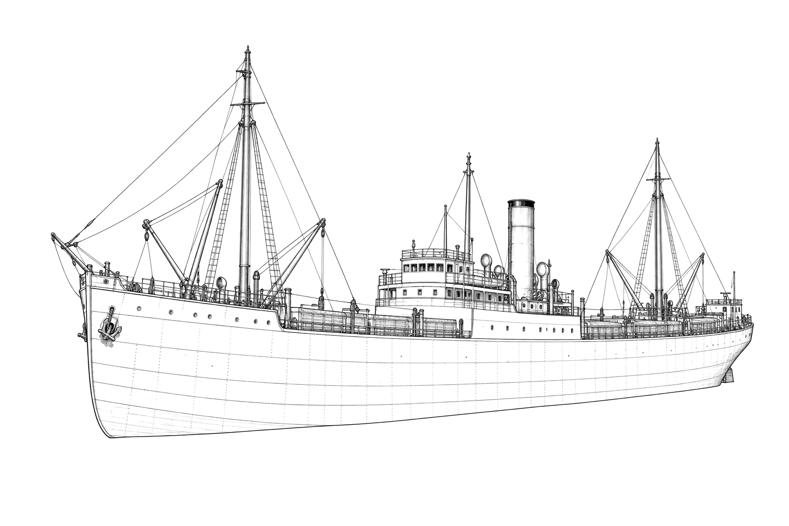 Engraved line drawing of the Empire Thrush