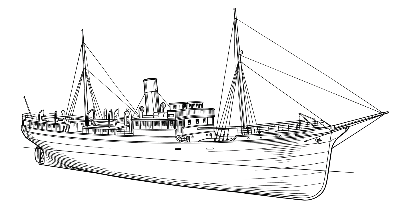Engraved line drawing of the SS Tarpon