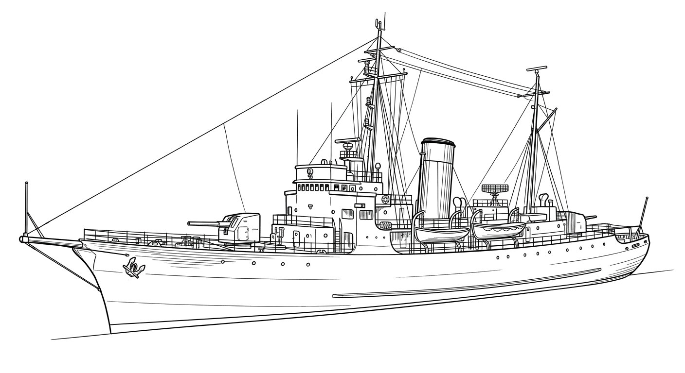 Engraved line drawing of the USCGC Bibb