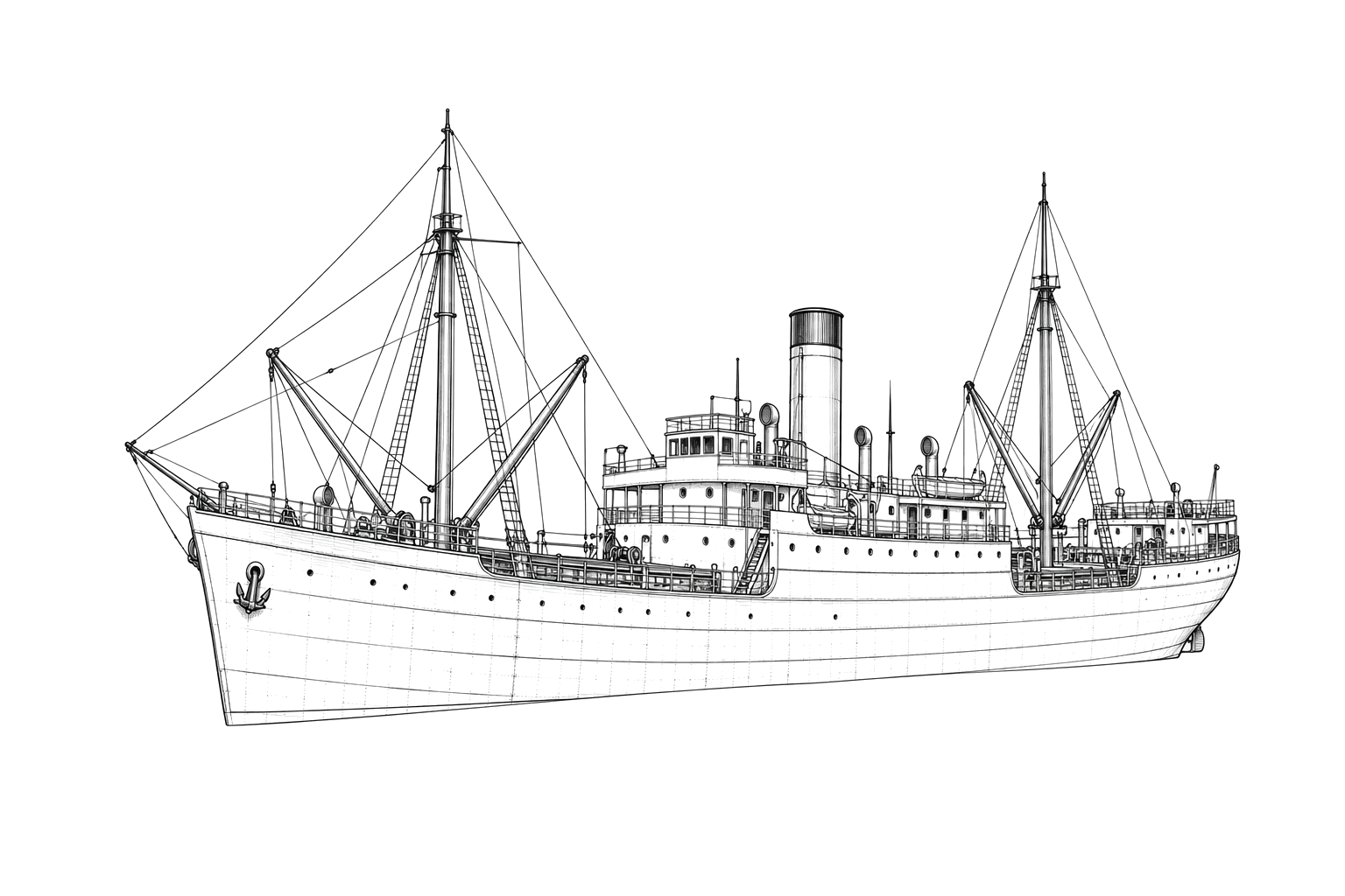 Engraved line drawing of the Poseidon