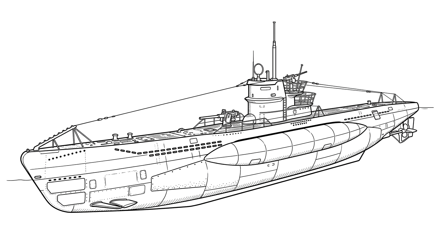 Engraved line drawing of the U-1105