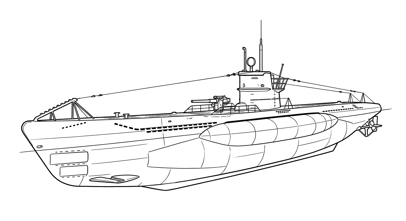 Engraved line drawing of the U-352