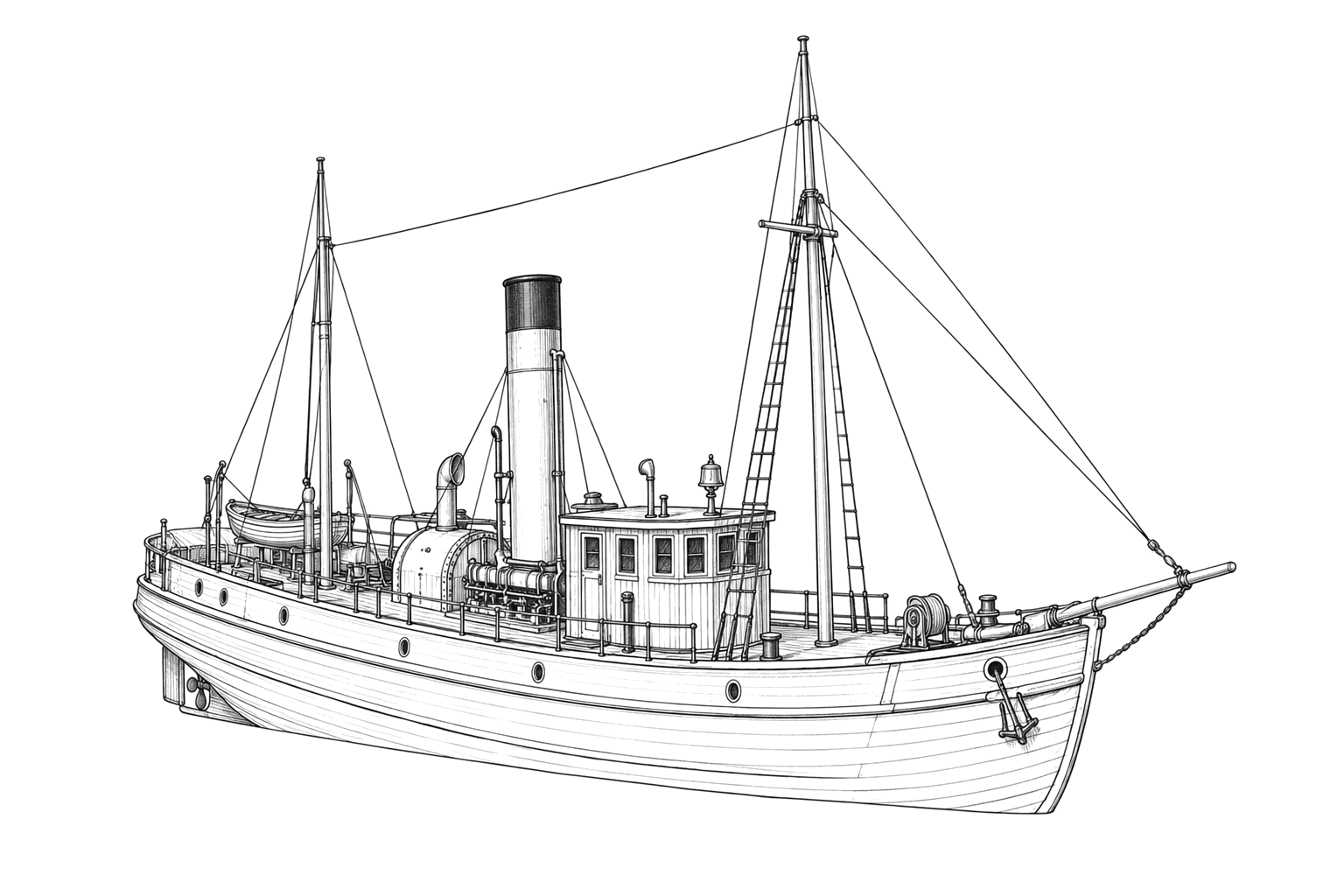 Engraved line drawing of the USS Bazely